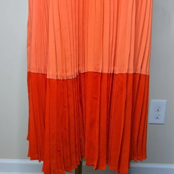 Nanette Lepore Orange Red Accordion Pleated Dress Colorblock Summer Wedding - Picture 6 of 7